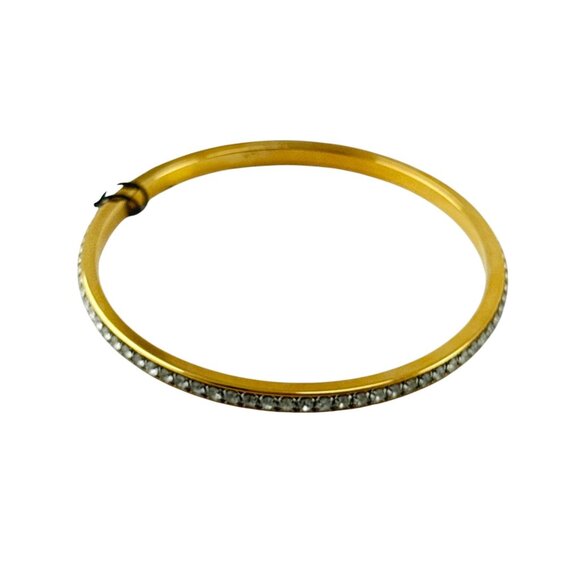 Gold Tone Rhinestone Hinged Bangle Bracelet Elegant Sparkly Fashion Jewelry - Picture 2 of 4